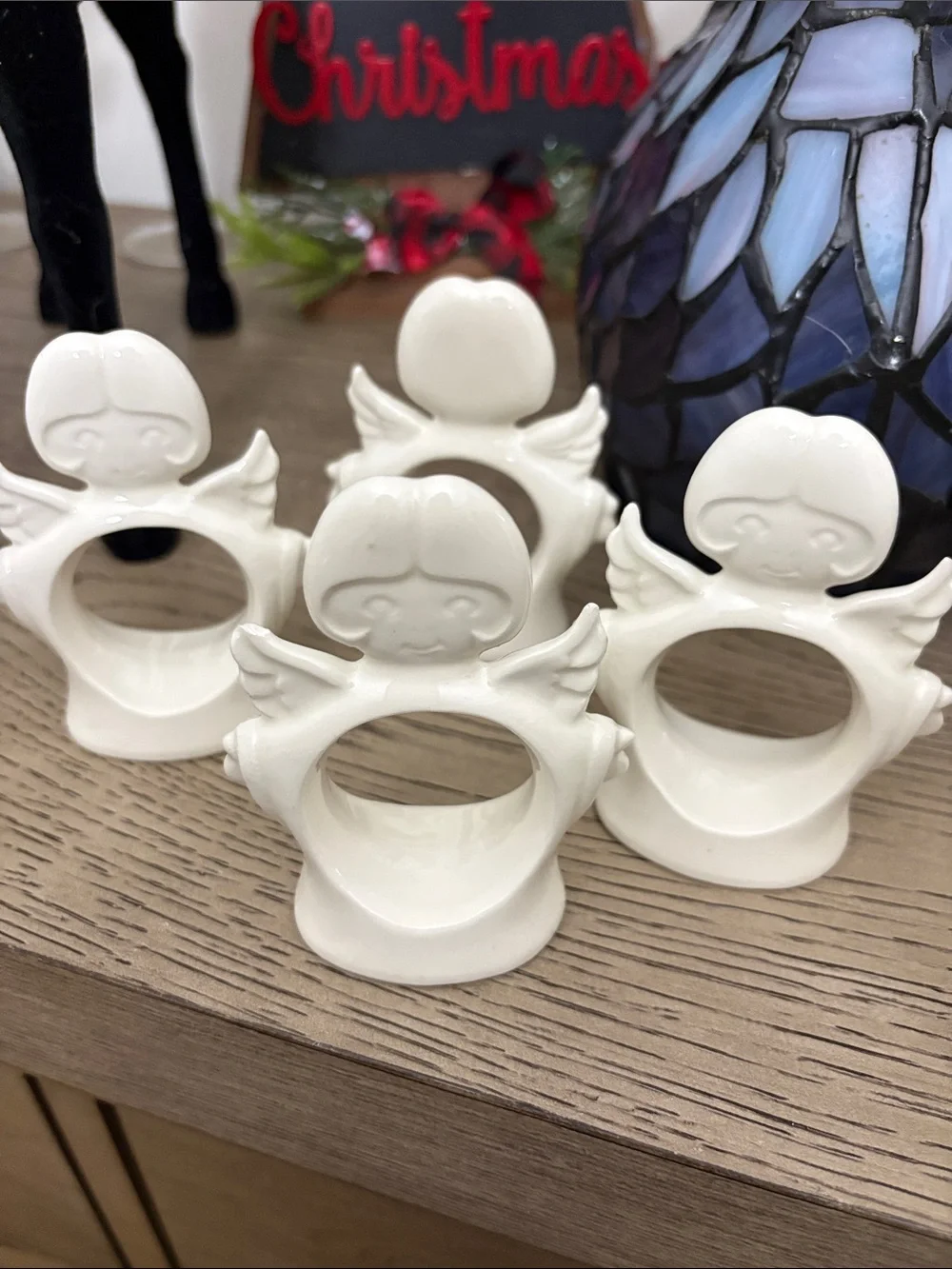 Ceramic Angel Napkin Rings - White Holiday Table Decor